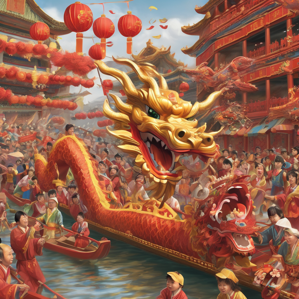 Chinese Dragon Boat Festival and Chinese New Year celebrations with dragon representations.