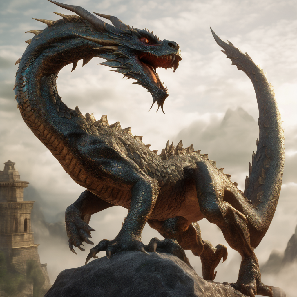 Dragon in ancient religious ritual scene