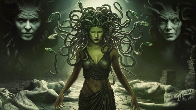 mythical monsters petrifying victims snakes gaze