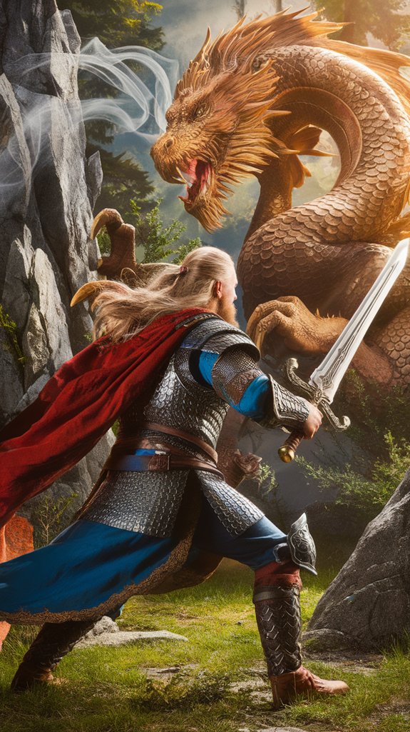 hero battles fearsome dragon