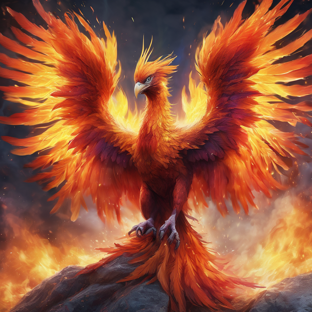 Phoenix reborn from ashes symbolizing eternal life