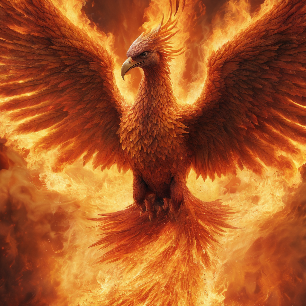 Phoenix self-immolation representing the cycle of life
