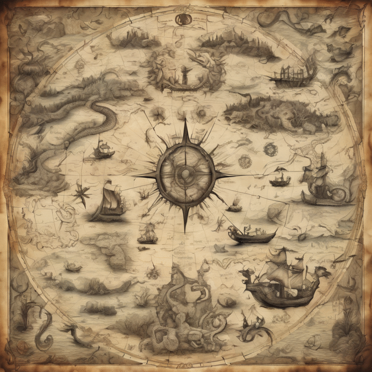 Ancient map with mythical creatures