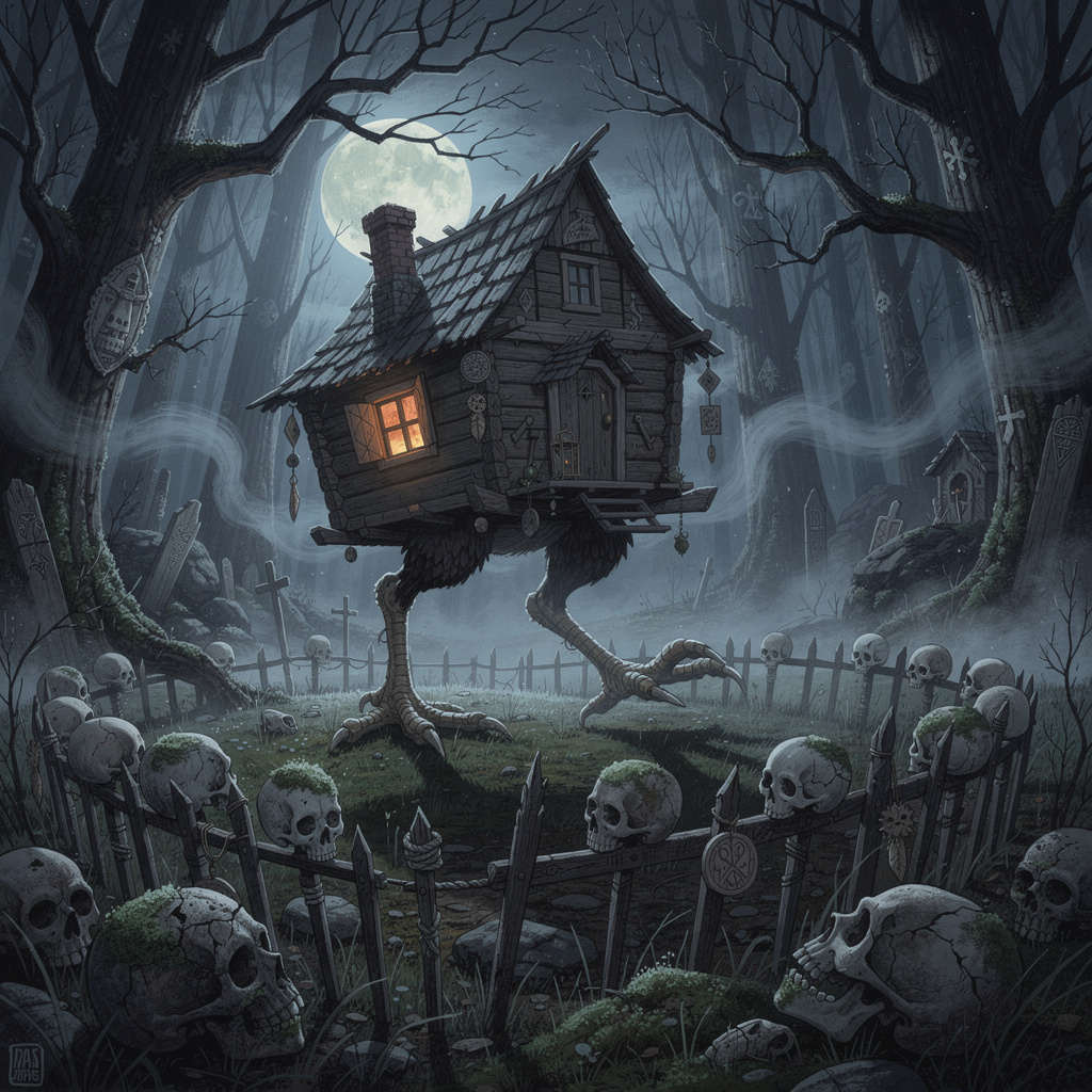 Izbushka, Baba Yaga's chicken-legged hut in dark Slavic forest