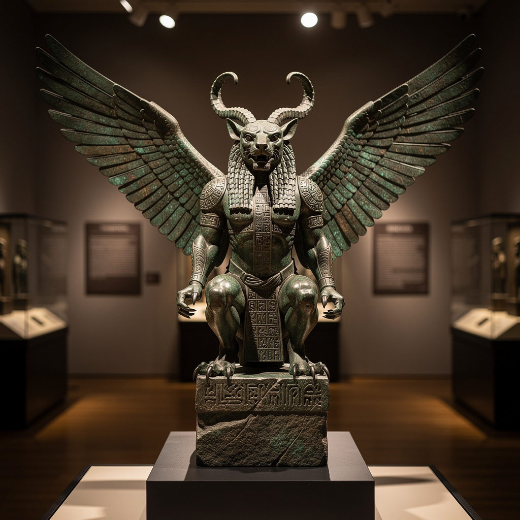 Bronze statue of Pazuzu with four wings in Assyrian art style