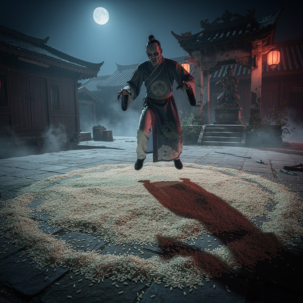Scattered sticky glutinous rice used as protection against Jiangshi