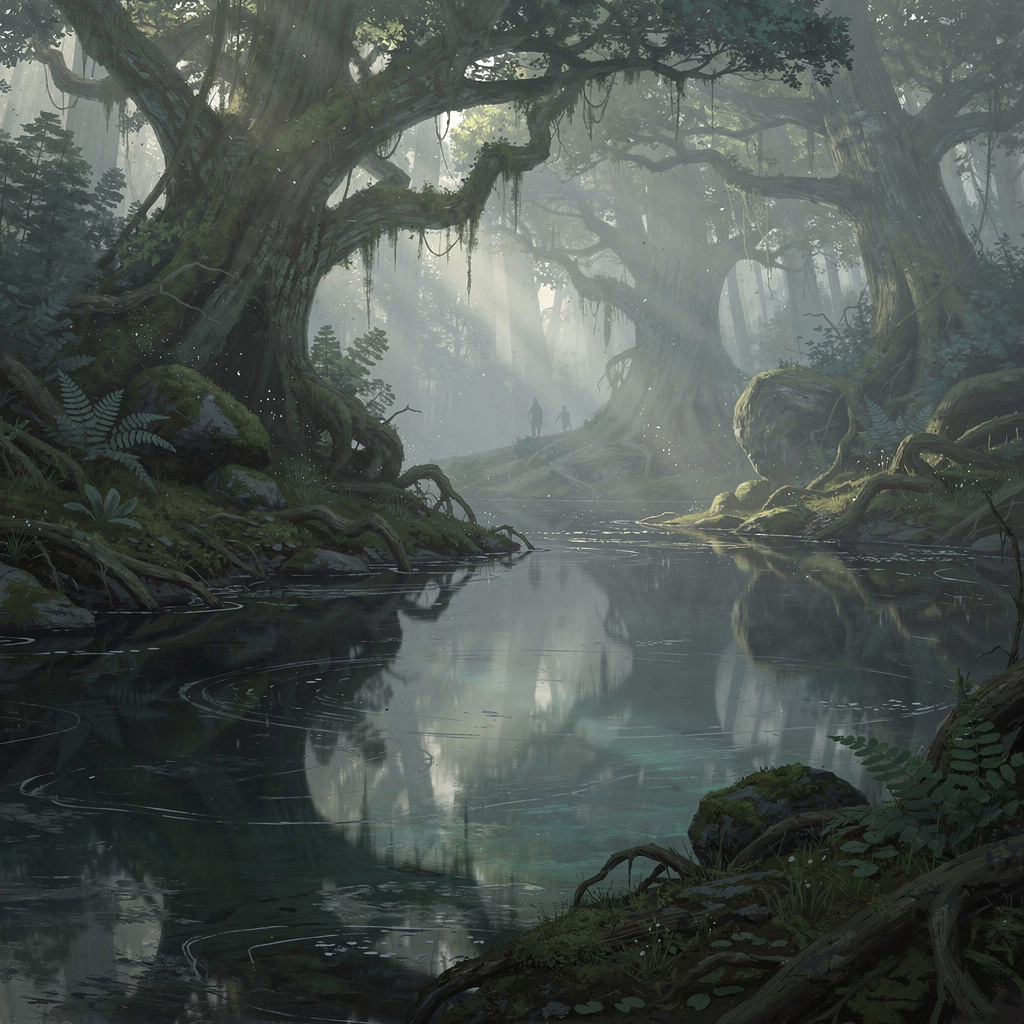 Misty sacred river pool in New Zealand forest, domain of the Taniwha guardian