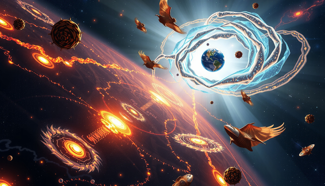 Ancient Norse and Greek creation mythology comparison showing cosmic void and primordial chaos