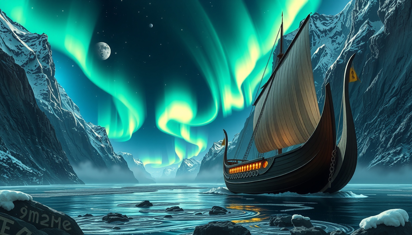 Ancient Norse weapons displayed alongside modern gaming controllers