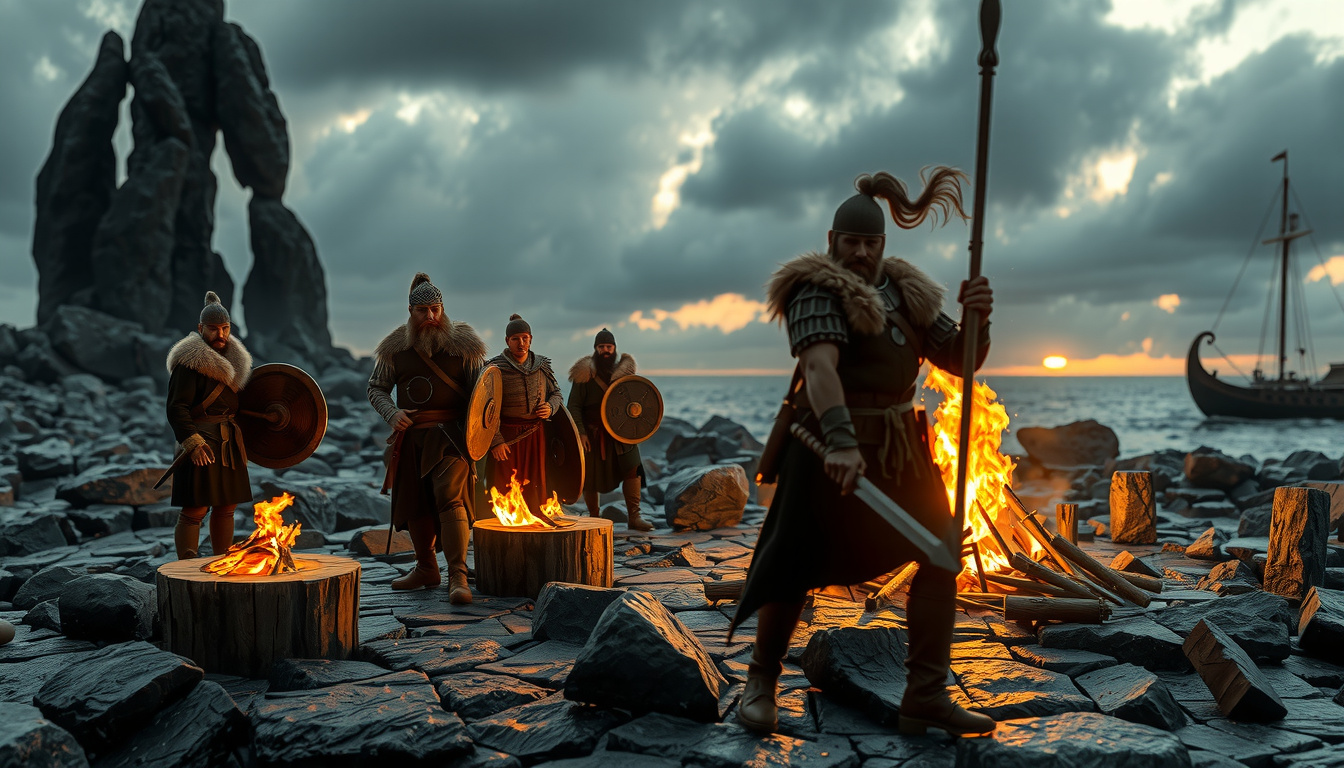 Ancient timeline showing Greek pottery with mythological scenes alongside Viking runestones