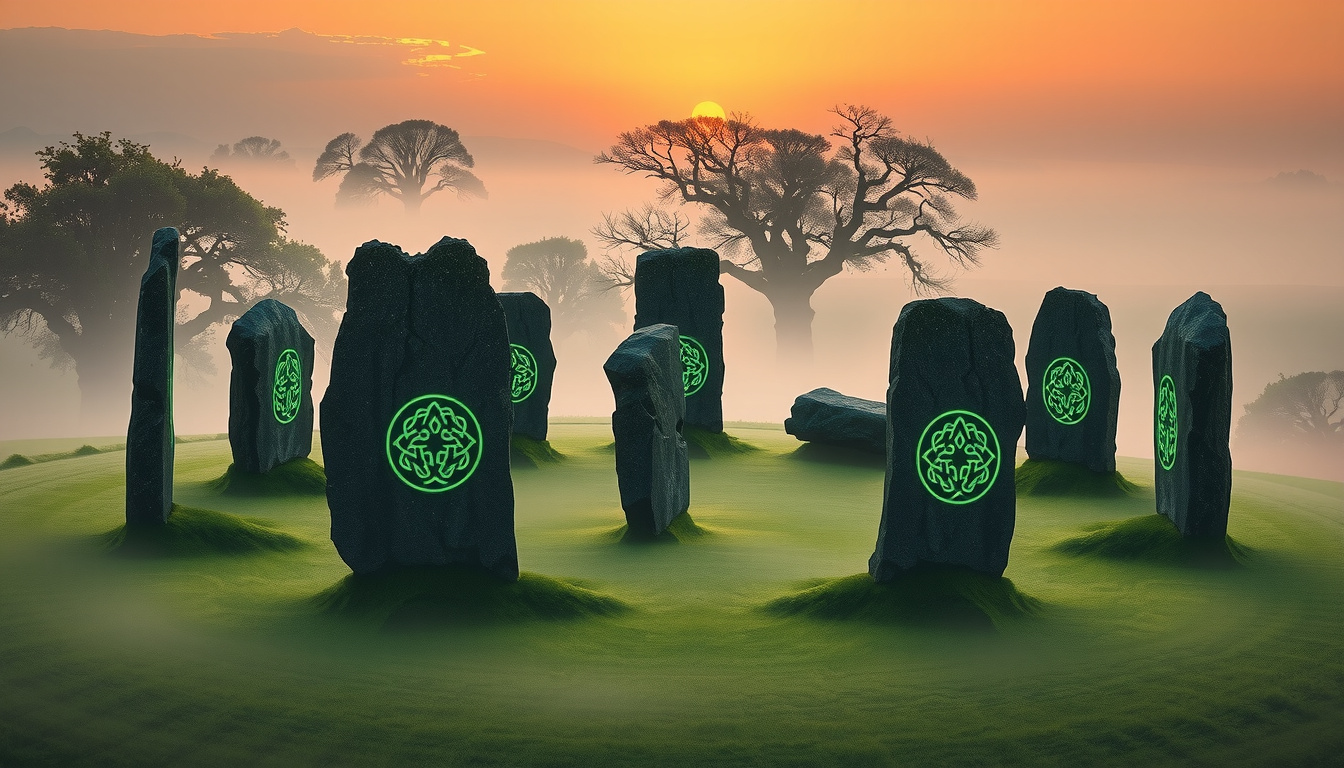 Artistic representation of Norse gods in Valhalla versus Celtic otherworld Tír na nÓg