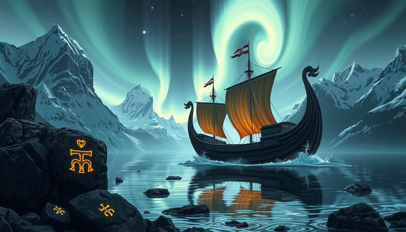 Epic battle scene showing Norse and Greek mythological creatures facing off in an ancient landscape