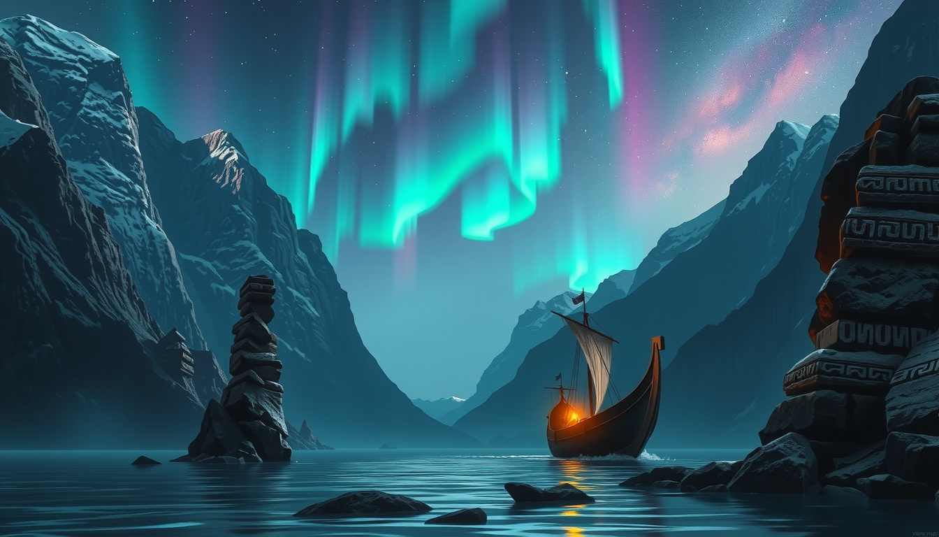 Golden bridge Gjallarbru with Norse guard versus River Styx with Charon's boat