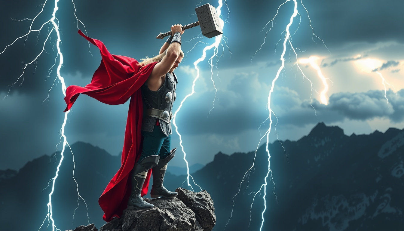 Side by side comparison of Thor with Mjolnir and Zeus with lightning bolt