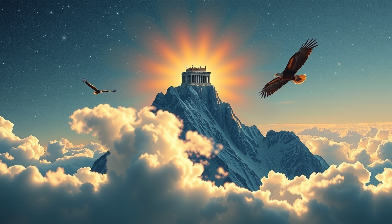 Split image showing Greek gods on Mount Olympus versus Norse gods in Asgard