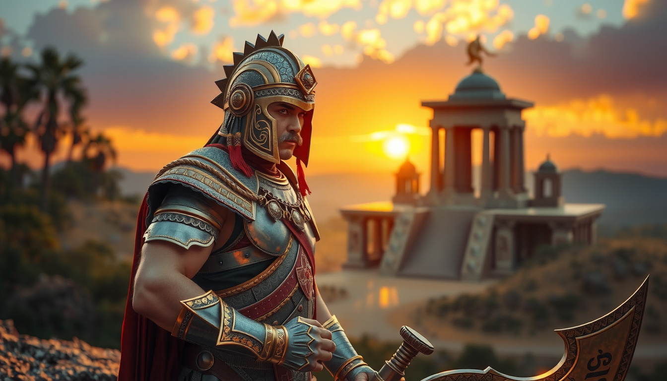 Split image showing Norse warrior with Viking longship on one side and Greek temple with marble columns on the other